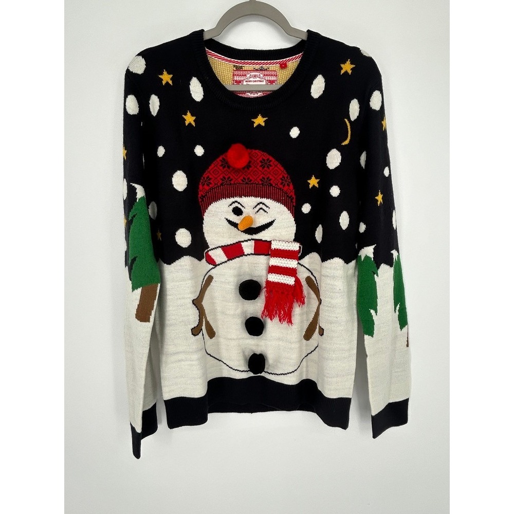 Ugly Christmas Sweater Snowman Holiday Knit Size L Kitschy Whimsical Novelty